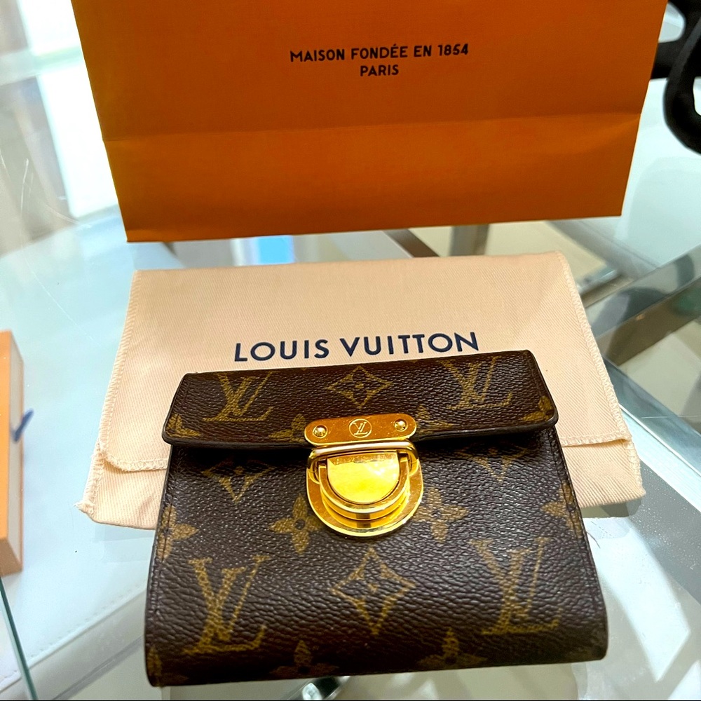 Louis Vuitton Brown Monogram Compact Wallet with Gold Hardware